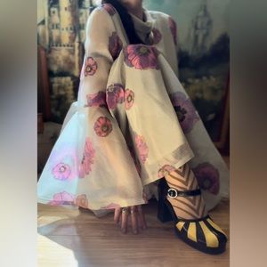 Authentic 1960s Vintage Poppy Print Angel Sleeve Hostess Dress by Alfred Shaheen